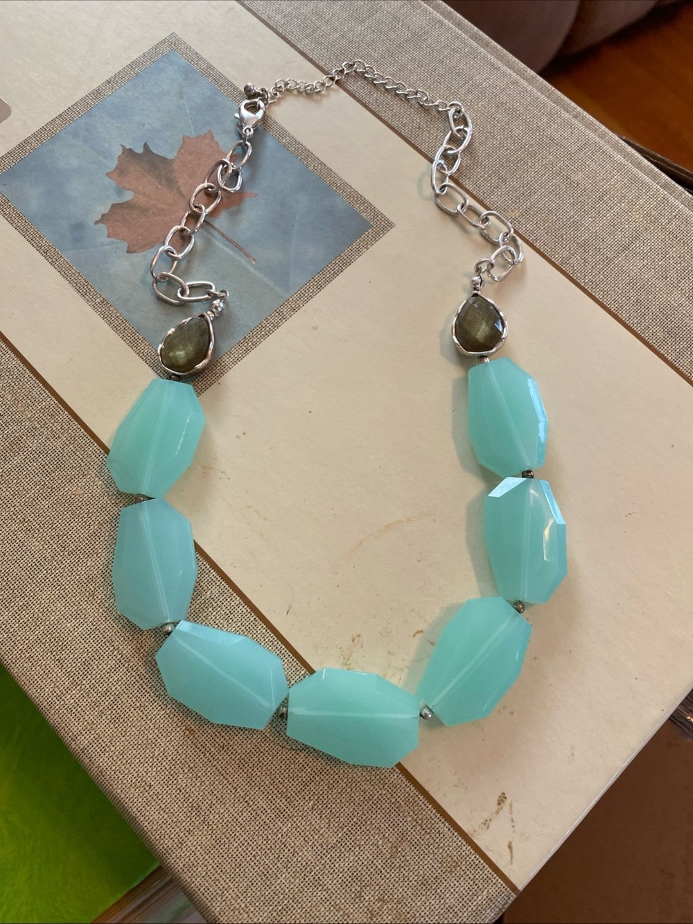 Avon Aqua Faceted Bead Necklace with Silver Accents